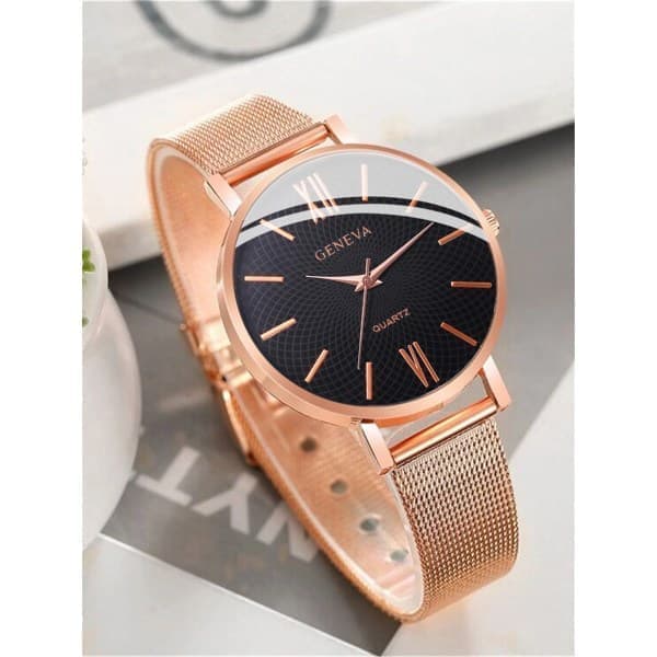 Nyt dameur mode simpelt armbåndsur dameur mesh sportsarmbåndsur sort sort Black
