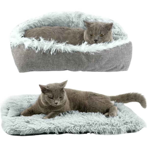 Katteseng, selvopvarmende kæledyrsseng Funktion 2 i 1 sammenfoldelig konvertibel blødt tæppe Katteseng Kattepudeseng til små hunde og katte (grå)