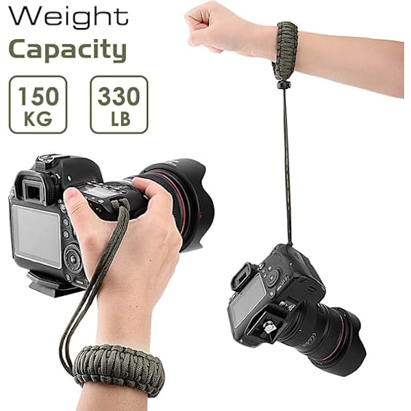 Universell flätad rem för videokamera (2-pack) – Justerbar Paracord bekväm utomhusaktivitet fläkt överlevnad och äventyrsarmband Black+army Green One Size