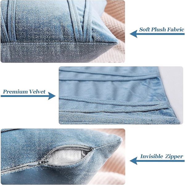 2-pack Boho Sammetskuddfodral Dekorativa Mjuka Solida Utomhus Kuddfodral För Soffa Säng 18x18 Tum Blå