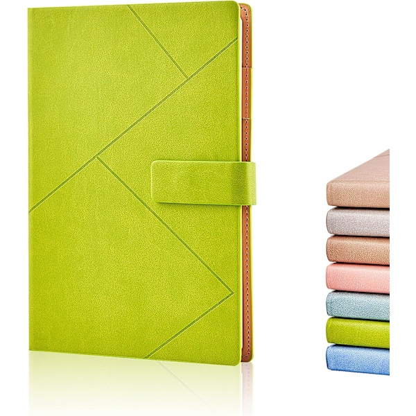 A5 Notebook Minimalistisk Linjerad Anteckningsbok Journal Med Konstläder Hårdpärm, 3D Magnetiskt Spänne, Present till Kvinnor Män Lärare Kontor Skola (Grön)