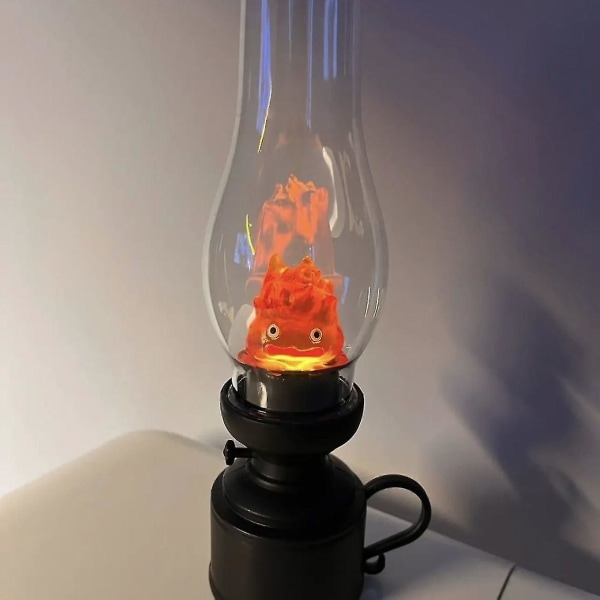 Howl's Moving Castle - Hængende Calcifer, Nattlys, Flamme Nattlampe Led Flammelys Sengelampe Anime Nattlys Bordlampe Hjemmedekor Og Krist red