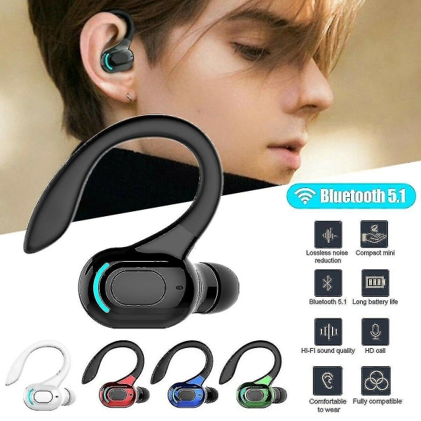 Bluetooth 5.1 trådløse ørepropper Hodetelefoner, stereohodetelefoner for løping med ørekrok black