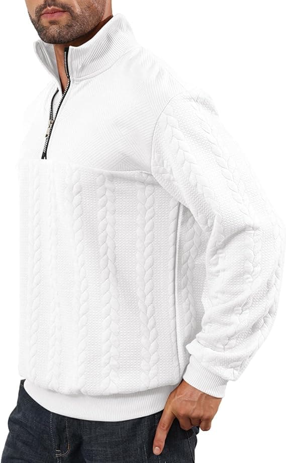 Herre half-zip sweatshirts strikket pullover jumper langærmet jacquard sweatshirts White