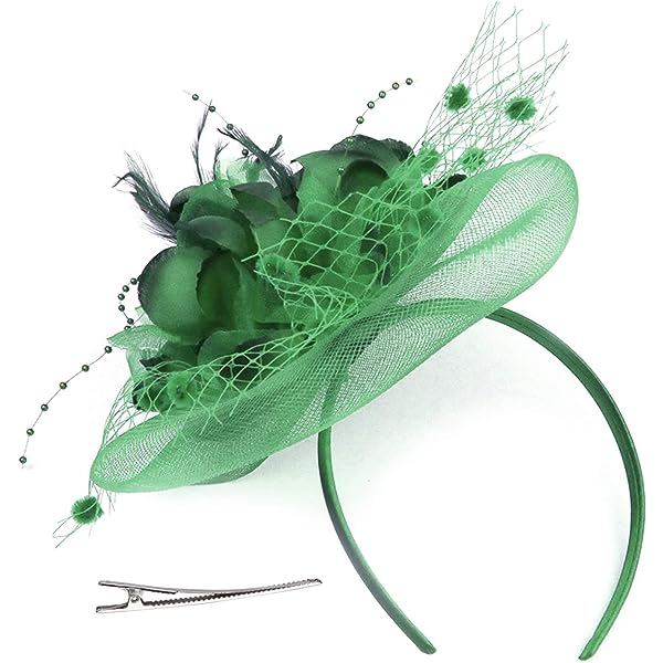 Dam Fascinator Pillbox Hatt Kvinnor Blomma Bowler Hatt Fjäder Bröllop Cocktail Hatt Hårklämma Fest Hatt Hårtillbehör med Hårögla(grön) green