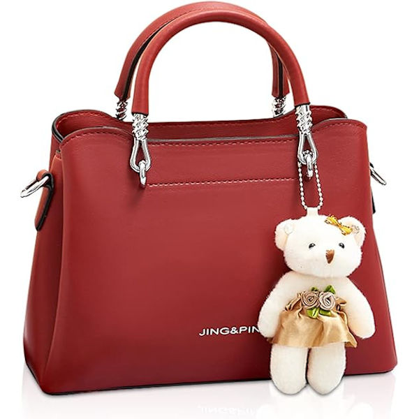 Kvinders Crossbody Mode Top Håndtaske Damer Skuldertasker PU Læder Satchel Taske Piger Messenger Tasker Punge Håndtaske med Bjørn Vedhæng Burgundy