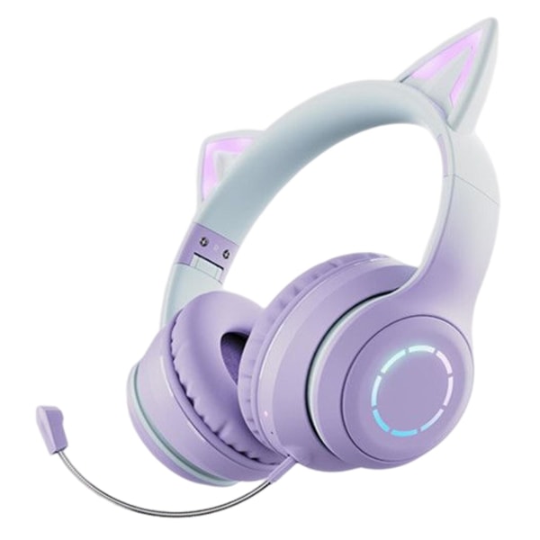 Bt029c Bluetooth-kompatibel hodetelefon Gradient Glødende Ergonomisk Kompatibel, Sammenleggbar Hifi Stereomusikk med avtakbar mikrofon Cute Cat Ear Wirele Purple