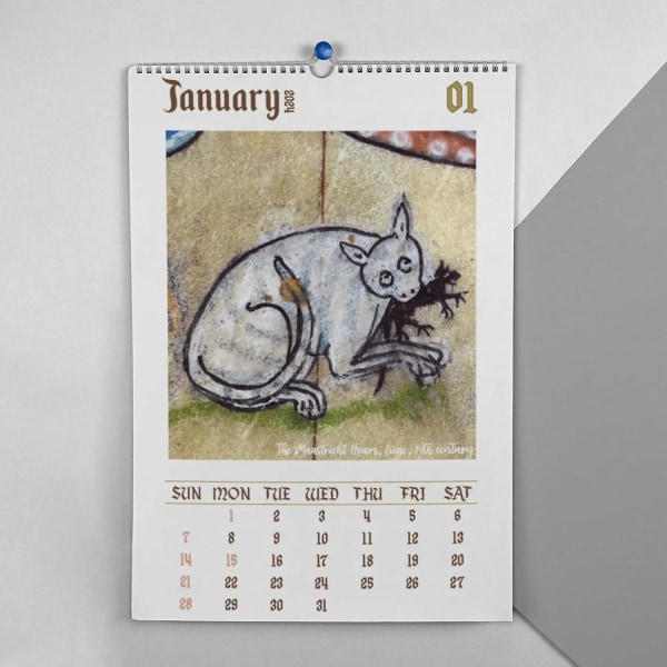 Medieval Cats Paintings Calendar 2024, Ugly Cats In Renaissance Painting 2024 Wall Caledar, Weird Medieval Cats Caledar Gift 2pcs