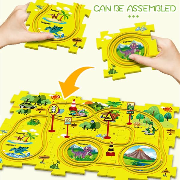 Diy Montering Elektrisk Spårbil Leksaker Batteridriven Leksaksfordon Och Pusselbräda För Barn Dinosaur 5pcs/Set
