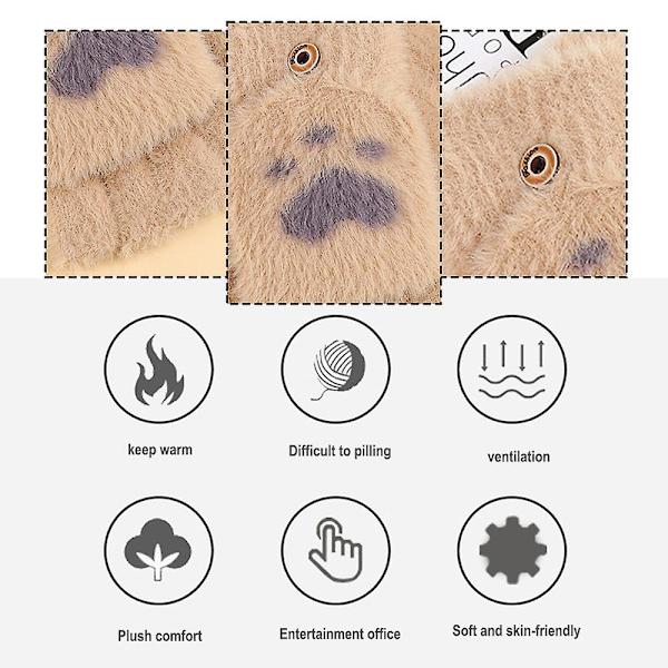 Stickade plyschklaffhandskar vinterhalvfingerhandskar dam söta handskar Beige