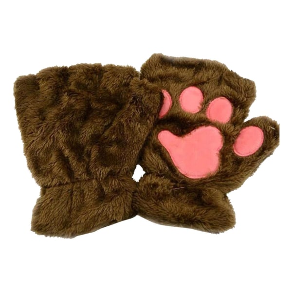 Plysj kunstige fingerløse kattepotehansker varme vinterhansker halvfinger søte hansker kattpote Rollespill brown