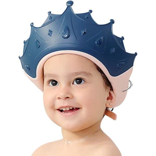 Baby Shower Hat, Børnebadehætte med visir, Justerbar Baby Shower Cap til øjenbeskyttelse (Blå)