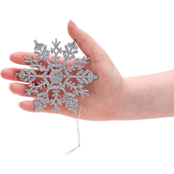 Joulupaketti 12 kpl 10 cm Glitter-Lumhiutaleita Ripustuskoristeita - Joulukoristeet (Hopea)