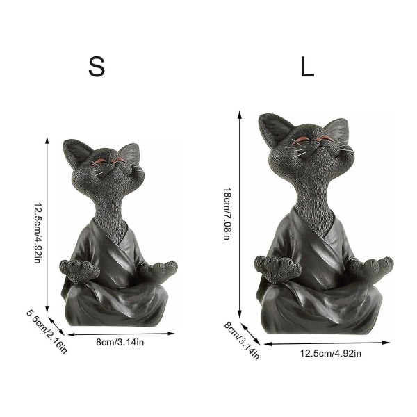Mediterende kat statue - Fantasifuld glad kat Buddha meditation yoga kat statue til hjemmet udendørs græsplæneindretning S Black