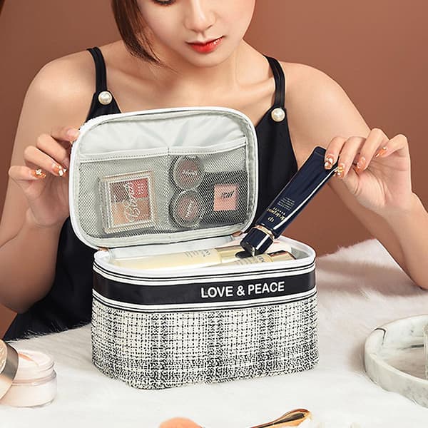 Makeup-väska, researrangör för smink, kosmetiska väskor White