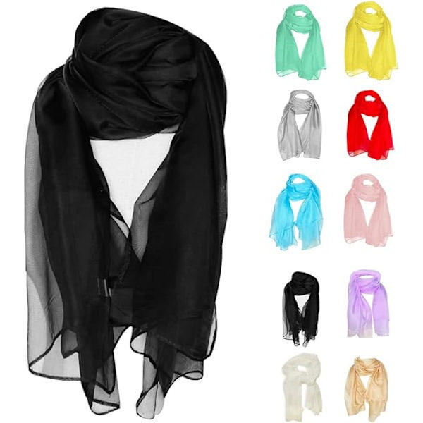 Chiffon Skjerf, Sjal og Wraps for Kvinner Myk og Lett Aftenkjole Elegant Bryllup Brud Brudepike Skjerf Black