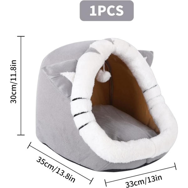 Cat Cave Bed Cozy Pet Cave Bed for Puppy Kitten Rabbit Cute Cat Tent House with Hanging Ball Cat Tent for Small Cat with Removable Cushion(Grey)