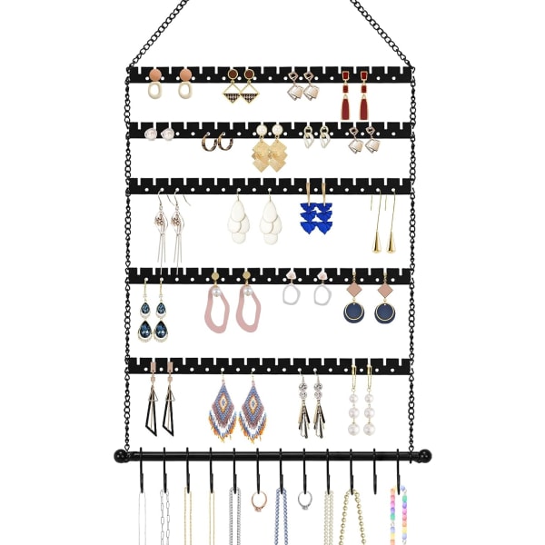 Metal Art Smycken Organizer Väggmonterad, Hängande Smycken Organizer Väggörhänge Organizer Halsband Armbandshållare över dörren, 6 lager och 10 krokar