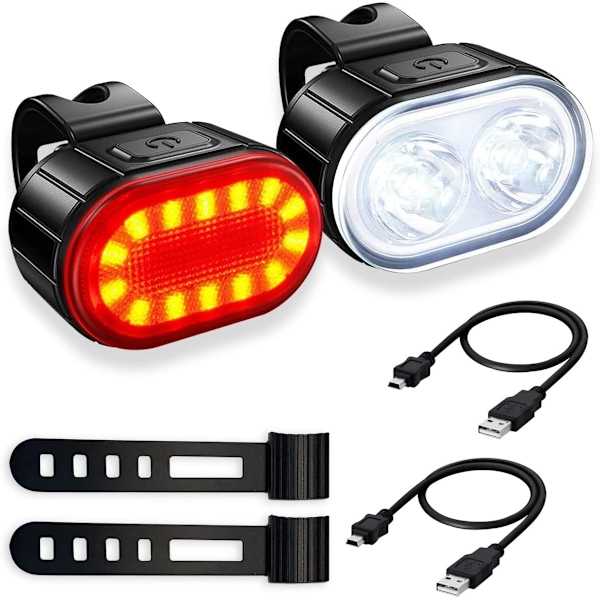 USB-ladattava polkupyörän valosarja, erittäin kirkkaat LED-polkupyörän valot ajovalolla ja takavalolla, IPX4-vedenpitävä, 4/6 tilaa, maasto- ja maantiepyörän valo