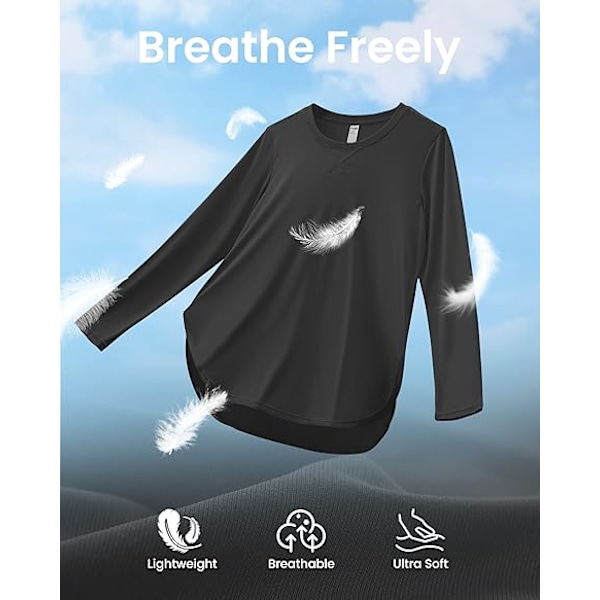 Damtröjor för aktivt bruk UPF 50+ UV-solskydd T-shirts Långärmade toppar Träning Soltröja Utomhus Gym Vandringströja Snabbtorkande Lätta tröjor black M
