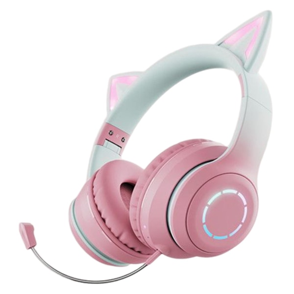 Bt029c Bluetooth-yhteensopiva kuulokegradientti Hehkuva Ergonominen Yhteensopiva Taitettava Hifi-stereomusiikki Irrotettavalla Mikrofonilla Cute Cat Ear Wirele Pink