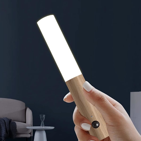 Magnetisk nattlampa sladdlös rörelsesensor, uppladdningsbar, väggmonterad ficklampa för sovrum, hall, trappa, (vit askträ 1 st)