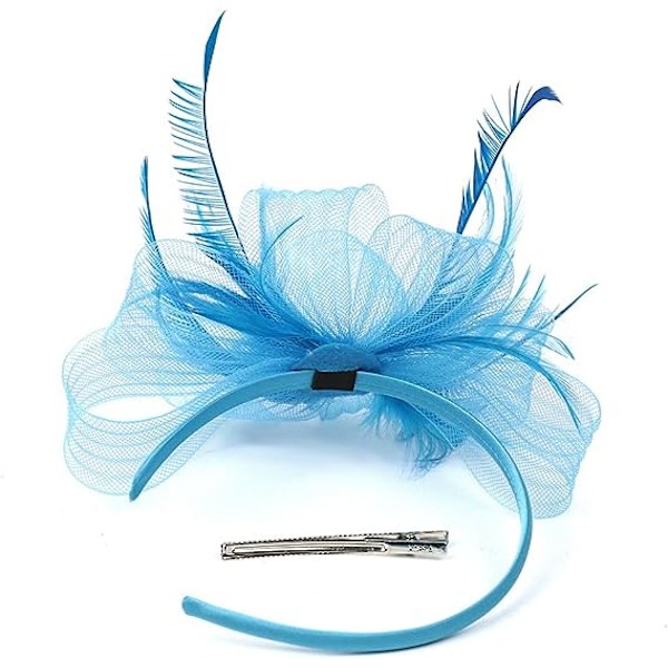 Kvinde Fascinator Hat Blomst Bryllup Fascinator Hovedbånd Fjer Flapper Brud Hovedbeklædning Hovedstykker Pillbox Hat Bowler Mini Top Hat Hårklemmer(blå)