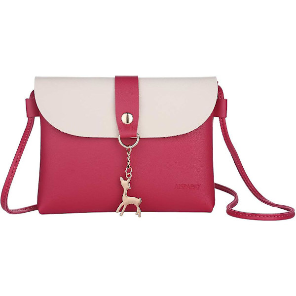 Liten crossbody-väska för flickor i PU-läder, axelväska, handväska, crossbody-väska, presenter till tonårsflickor big rose Red