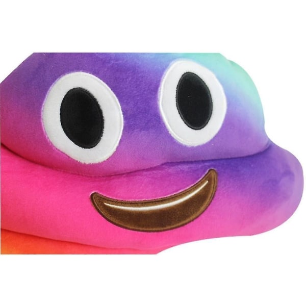 Regnbue Smiley Pude I Form Af En Poop - Blød Rund Pude I Gul Pink Plys - Emoticon Ansigt Smil Øjne Dekoration Legetøj - Tilfreds Eller Penge