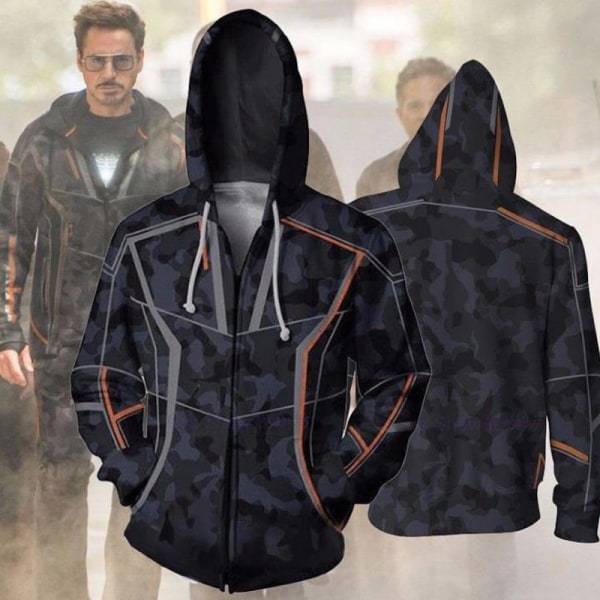 Iron Man Avengers 4 Hoodie Zip Sweatshirt Cosplay Tops sort M