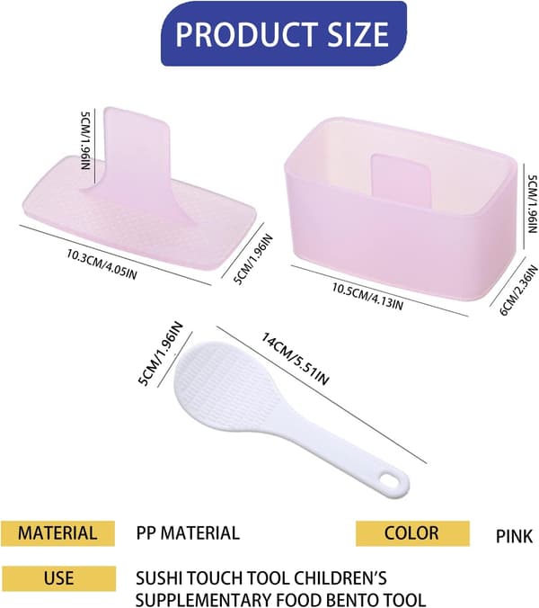 1 Pakke Non-Stick Musubi Maker Presse med Liten Rispaddle, Melaleuca Risballform DIY Sushiform (Rosa)
