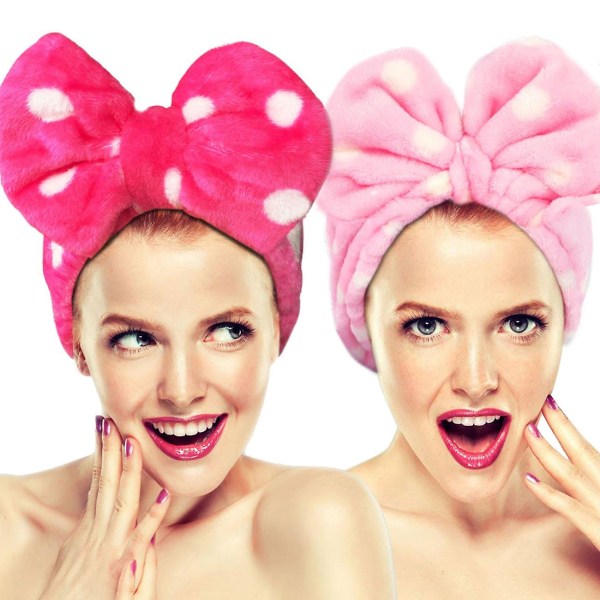 Kosmetik pandebånd til vask af ansigtsbruser Spa, bløde og søde store sløjfer-hårbånd til kvinder og piger (roseo/pink) Roseo+pink -