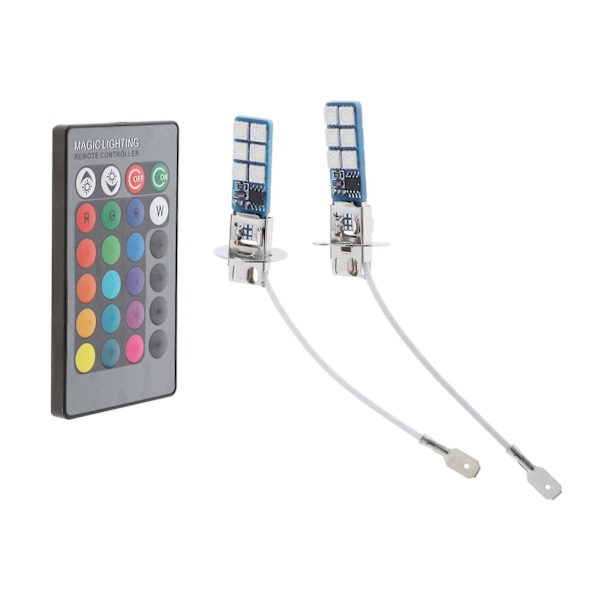 2 stk 880 881 H1 H3 RGB LED Bil Hovedlys Tåkelys Pære Pærer H3 Plugg