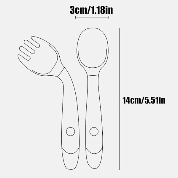1 par gaffel och sked set, 360° böjbara avvänjningsskedar självmatande inlärningsskedar i silikon, första led-träningsbestickset med förvaringsfodral