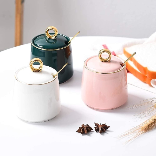 Dispenser Salt Container Keramisk Sockerbehållare Med Lock Och Sked