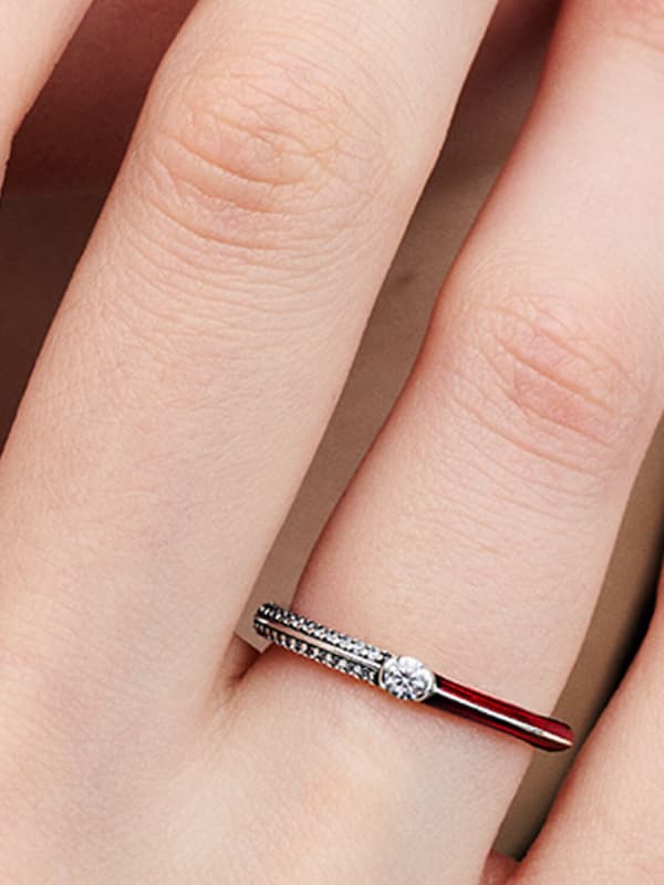 Pandora - P ME Pavé & Röd Dubbelring - Sterlingsilver Circumference: 58mm