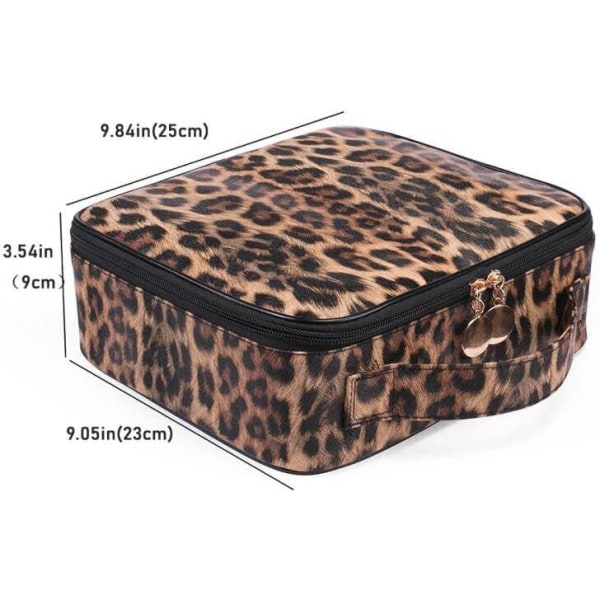 Kosmetiktaske til rejser med leopardtryk PU-læder kosmetiktaske med justerbare skillevægge til kvinder, piger