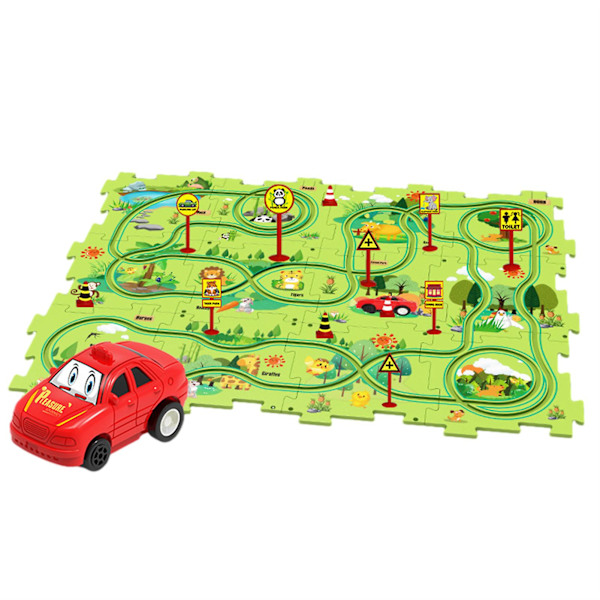 Rolig elektrisk pusseljärnväg - batteridriven leksaksbil och pusselbräda - barnens dagpresent 25PCs Forest Park