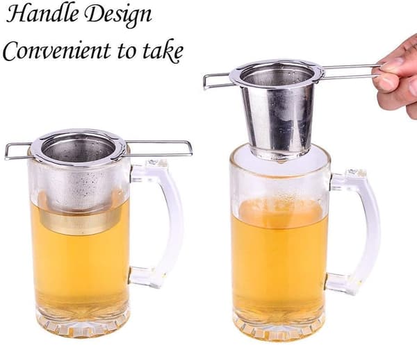 Te-infuser i rustfritt stål, te-sil med sammenleggbart håndtak for løs te, korn, tekopper, krus og potter