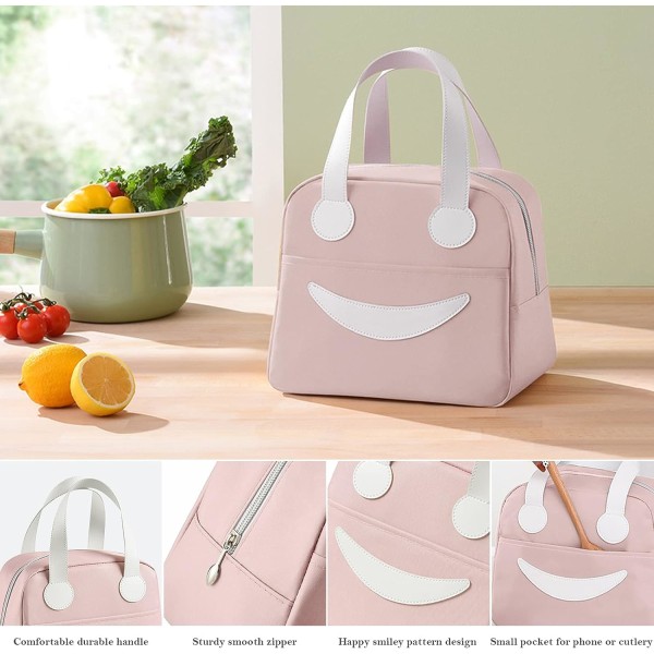 Isolerad lunchväska söt tote väska lätt att rengöra lunchlåda väska lämplig för kvinnor män flickor pojkar barn (rosa)