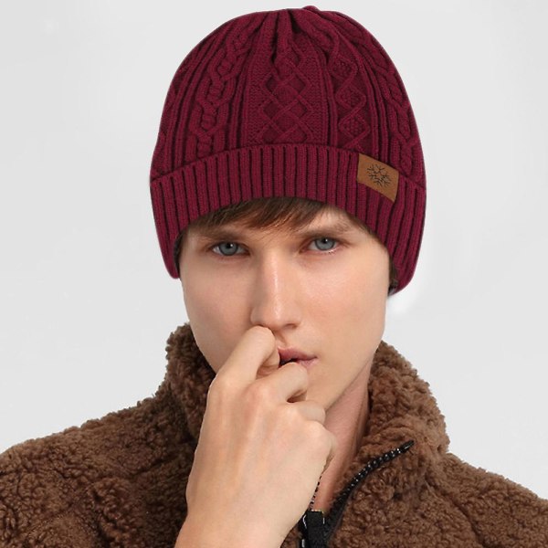 Herre Varm Vinterhat Akryl Strik Hue Cuff Beanie Cap Daglig Beanie Hat Claret Claret