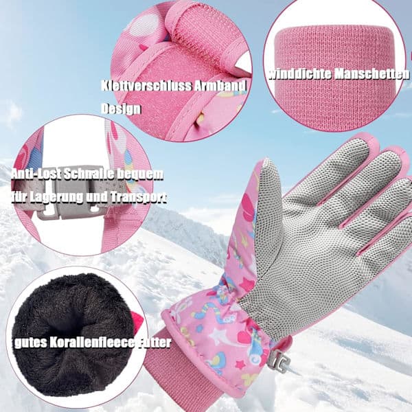 Skihandsker til børn - Pink 7-9 år, Varme vinterhandsker til drenge