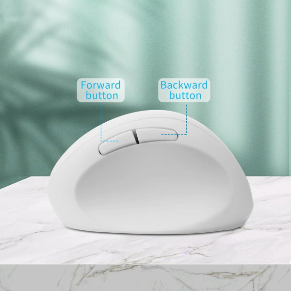 Ergonomisk Mus, Trådlös Mus Uppladdningsbar Vertikal Mus med USB-mottagare, 2.4GHz Trådlös Mus, 6 Knappar, Justerbar DPI 800/1200/1600 White
