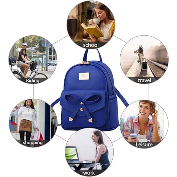 Kvinnor Ryggsäck Mini Ryggsäckar Flickor Rosett PU Läder Ryggsäck Handväska Söta Axelväskor Ryggsäck för Damer Liten Ryggsäck Tonåringar blue