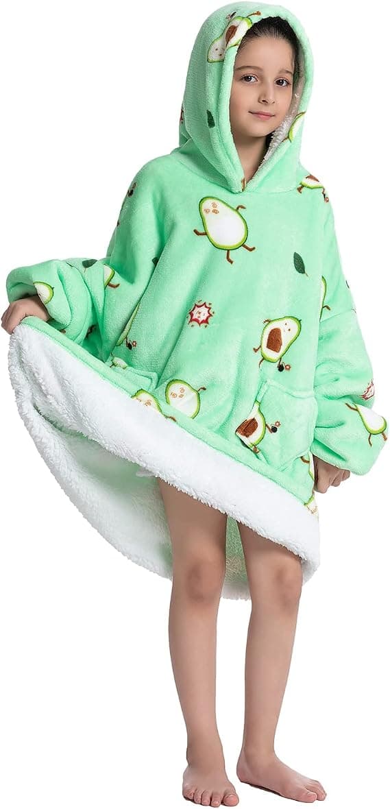 Oversized Teppehettegenser, Jenter Gutter Myk Fleece Brukbart Teppe, Sherpa Fluffy Stor Hettegenser for Tenåringer