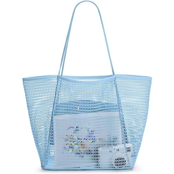 Summer Beach Bag, Women's Mesh Tote Bag, Large Casual Shoulder Bag with Zipper Inner Pocket for Travel Daily Pool Gym Picnic