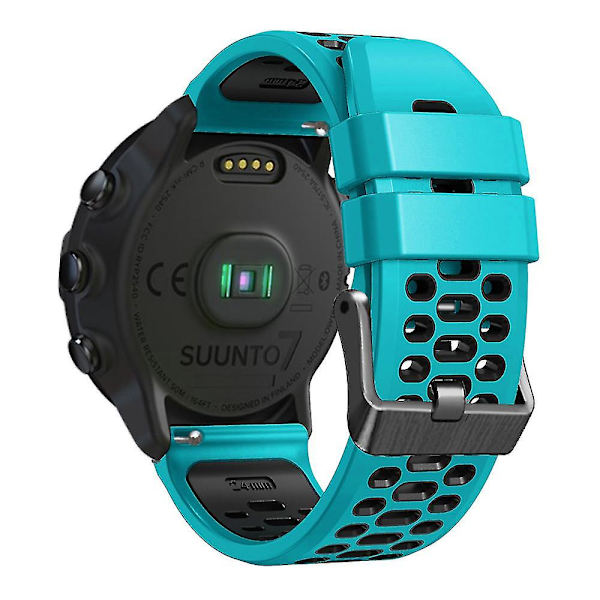 Kaksivärinen silikoninen rannekoru Suunto 7 / 9 / 9 Baro -kelloon, 24 mm, monireikäinen, pikalukitus Sky Blue Black