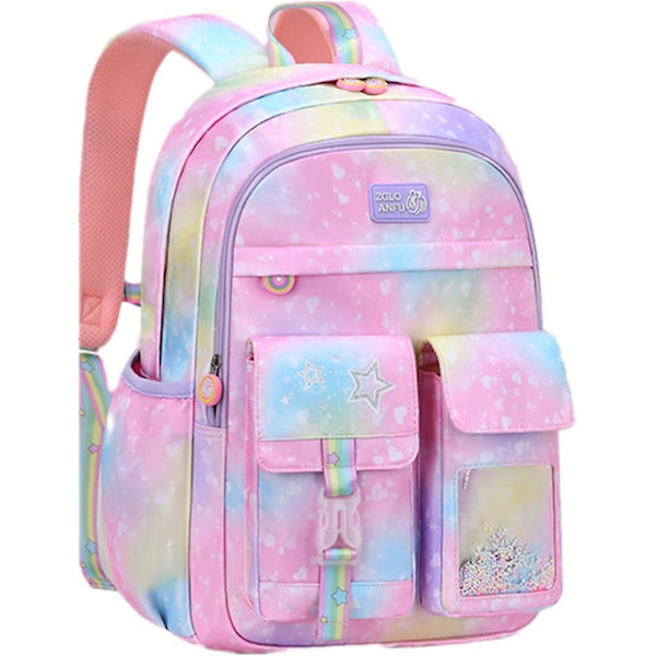 Søt fargerik jenteskoleveske, tenårings barneskoleveske, gradient rosa