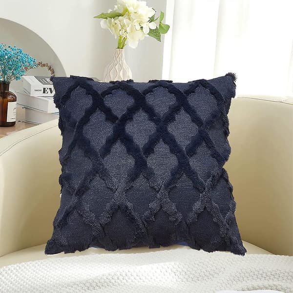 Dekorative pyntepudebetræk, blødt plys kunstigt uld sofapudebetræk sæt, beige navy