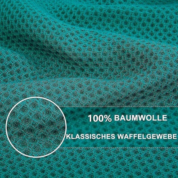 6-pak bomuldsvaffelvævede køkkenviskestykker, ultrabløde absorberende hurtigtørrende viskestykker blågrøn 34*73cm Blue-green 34*73cm